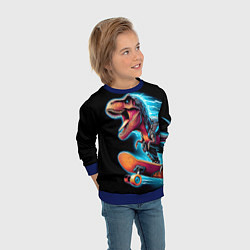 Свитшот детский Cool Dino on a skateboard - neon glow fantasy, цвет: 3D-синий — фото 2
