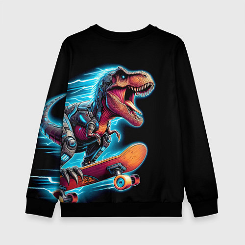 Детский свитшот Cool Dino on a skateboard - neon glow fantasy / 3D-Черный – фото 2