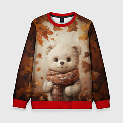 Свитшот детский Белый мишка в осенней листве, цвет: 3D-красный