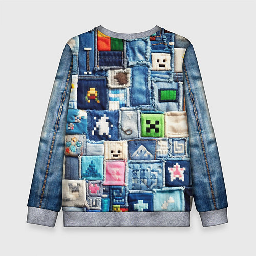 Детский свитшот Minecraft на пэчворк джинсах / 3D-Меланж – фото 2