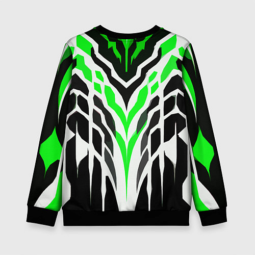 Детский свитшот Агрессивные зелёно-белые полосы на чёрном фоне / 3D-Черный – фото 2