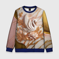 Свитшот детский Фарфоровый лебедь и лотос на розовом мраморе, цвет: 3D-синий
