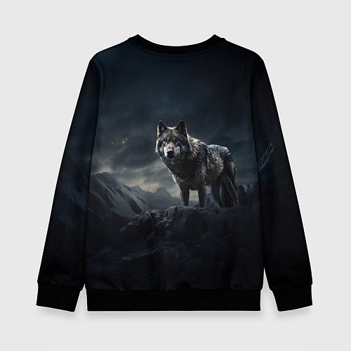 Детский свитшот Волк в горах / 3D-Черный – фото 2