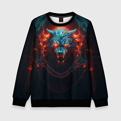 Свитшот детский Агрессивный волк с горящими глазами, цвет: 3D-черный