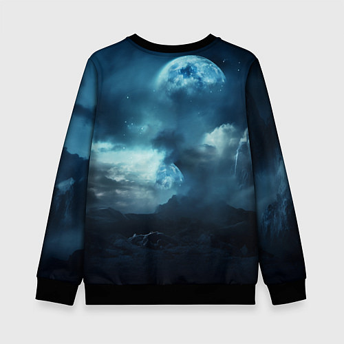 Детский свитшот Волк ночью под луной / 3D-Черный – фото 2