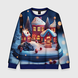 Свитшот детский Объемный новогодний городок, цвет: 3D-синий