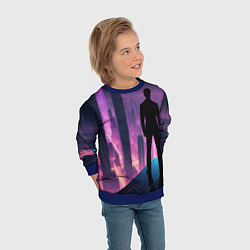 Свитшот детский Человек смотрящий на ночной мегаполис, цвет: 3D-синий — фото 2