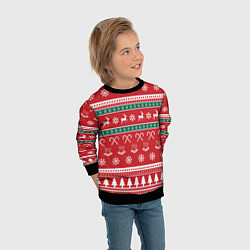 Свитшот детский Новогодний паттерн с оленями снежинками леденцами, цвет: 3D-черный — фото 2
