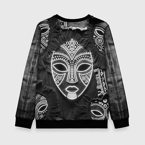 Детский свитшот Африканские маски на пэчворк / 3D-Черный – фото 2