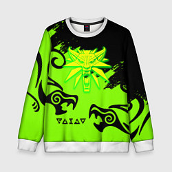 Свитшот детский Ведьмак кислотное лого драконы, цвет: 3D-белый