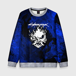 Свитшот детский Cyberpunk 2077 синий огонь текстура, цвет: 3D-меланж