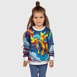 Свитшот детский Pikachu on a fabulous dragon - neon glow, цвет: 3D-белый — фото 2