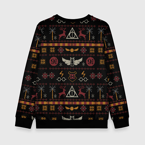 Детский свитшот Новогодний паттерн - Гарри Поттер / 3D-Черный – фото 2