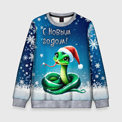 Свитшот детский Символ 2025 года: зеленая змея в красной шапочке, цвет: 3D-меланж