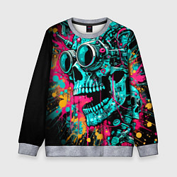 Свитшот детский Cyber skull sketch - color blots, цвет: 3D-меланж