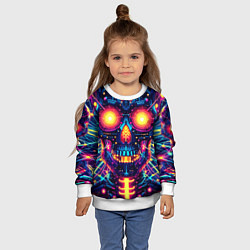 Свитшот детский Neon skull - ai art fantasy, цвет: 3D-белый — фото 2