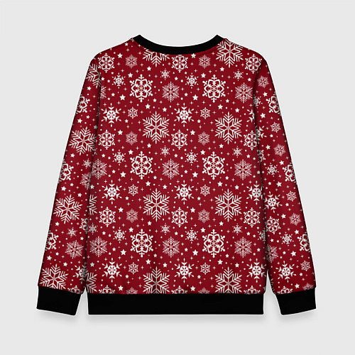 Детский свитшот Новогодний узор - белые снежинки на красном фоне / 3D-Черный – фото 2