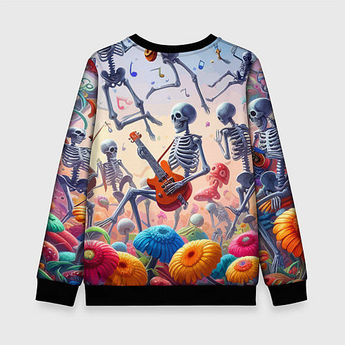 Детский свитшот Соло скелета на гитаре - сюрреализм / 3D-Черный – фото 2