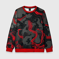 Свитшот детский Камуфляж черный в красную полоску, цвет: 3D-красный
