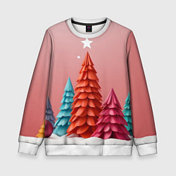 Свитшот детский Новогодние ели, цвет: 3D-белый