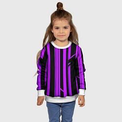 Свитшот детский Толстые фиолетовые полосы на чёрном фоне, цвет: 3D-белый — фото 2