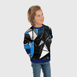 Свитшот детский Сине-белые рельефные треугольники на чёрном фоне, цвет: 3D-синий — фото 2