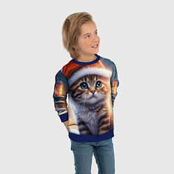 Свитшот детский Новогодний котенок в шапочке, цвет: 3D-синий — фото 2