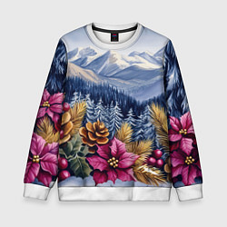 Детский свитшот Новогодний горный пейзаж с цветами