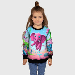 Свитшот детский Парящий в воздухе розовый слон - сюрреализм, цвет: 3D-черный — фото 2