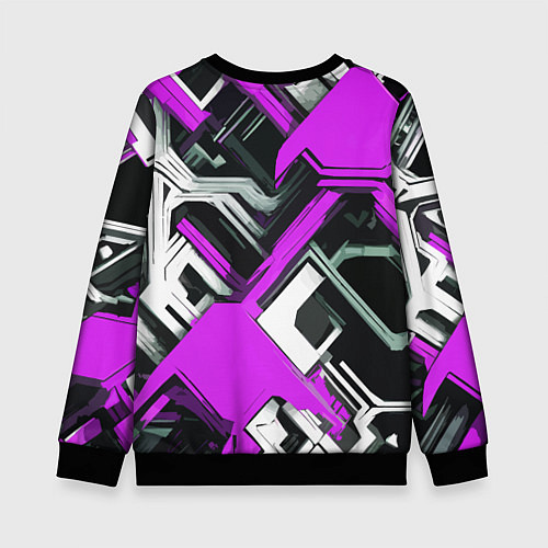 Детский свитшот Бело-фиолетовый техно паттерн на чёрном фоне / 3D-Черный – фото 2