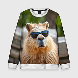 Свитшот детский Модная капибара в темных очках, цвет: 3D-белый