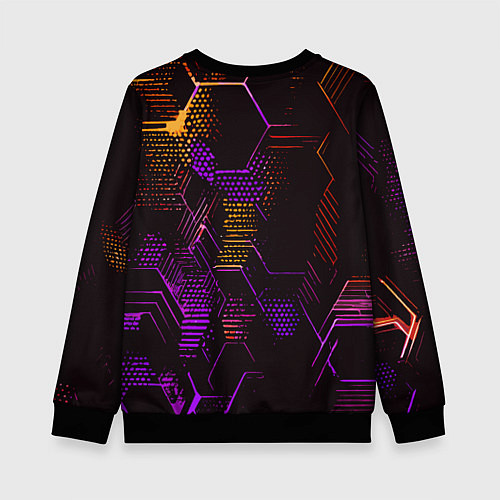 Детский свитшот Жёлто-фиолетовые точки и линии на чёрном фоне / 3D-Черный – фото 2