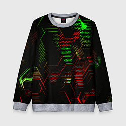 Свитшот детский Красно-зелёные точки и линии на чёрном фоне, цвет: 3D-меланж