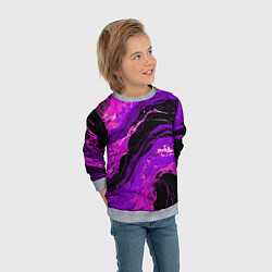 Свитшот детский Фиолетовые брызги на чёрном фоне, цвет: 3D-меланж — фото 2