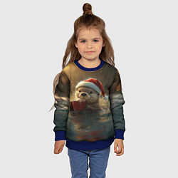 Свитшот детский Выдра с кофе на новый год, цвет: 3D-синий — фото 2