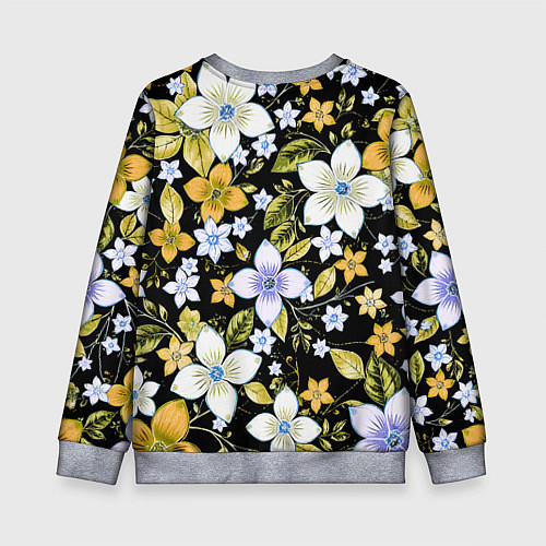 Детский свитшот Жёлто-белые цветы на чёрном фоне / 3D-Меланж – фото 2