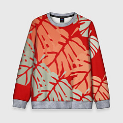 Детский свитшот Отпечатки монстеры на красном