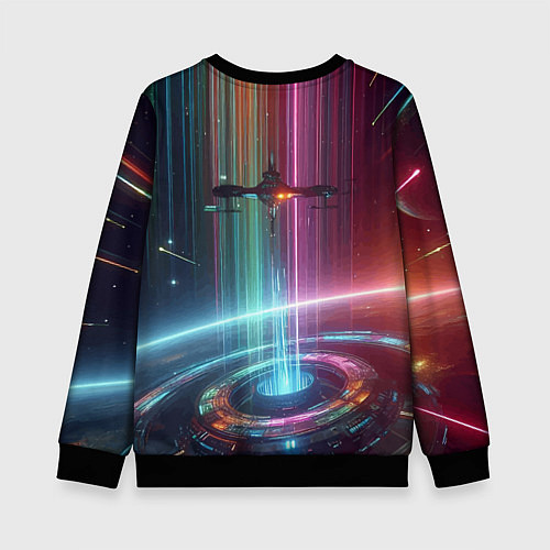 Детский свитшот Spaceship in the neon cosmos - nasa / 3D-Черный – фото 2