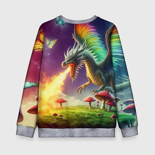Детский свитшот Огнедышащий дракон на грибной поляне / 3D-Меланж – фото 2