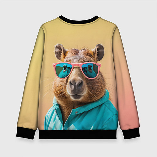 Детский свитшот Модная капибара в отпуске / 3D-Черный – фото 2