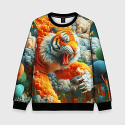 Свитшот детский Сказочный облачный тигр - нейроарт фантазия, цвет: 3D-черный
