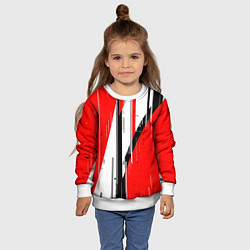 Свитшот детский Чёрно-белые вертикальные полосы на красном фоне, цвет: 3D-белый — фото 2