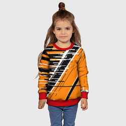 Свитшот детский Чёрно-белые глитч полосы на оранжевом фоне, цвет: 3D-красный — фото 2