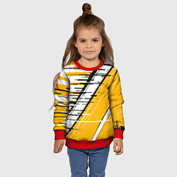 Свитшот детский Чёрно-белые глитч полосы на жёлтом фоне, цвет: 3D-красный — фото 2