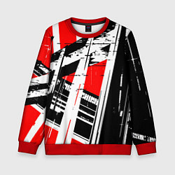 Свитшот детский Чёрно-белые абстрактные линии на красном фоне, цвет: 3D-красный
