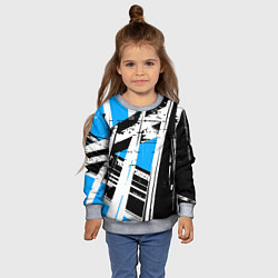 Свитшот детский Чёрно-белые абстрактные линии на синем фоне, цвет: 3D-меланж — фото 2