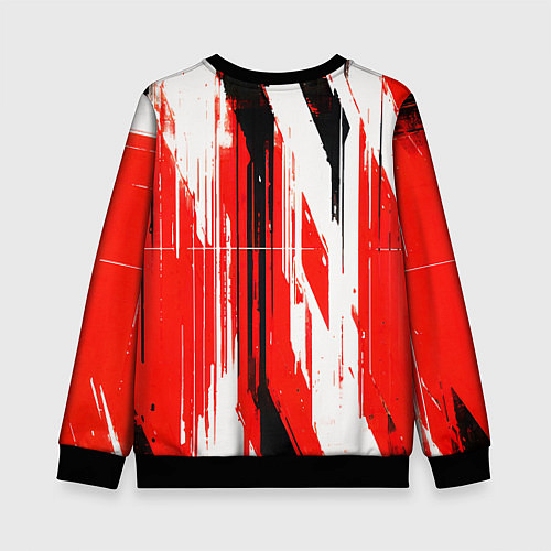 Детский свитшот Вертикальные чёрно-белые линии на красном фоне / 3D-Черный – фото 2