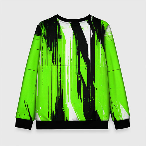Детский свитшот Вертикальные чёрно-белые линии на зелёном фоне / 3D-Черный – фото 2