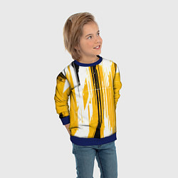 Свитшот детский Вертикальные чёрно-белые линии на жёлтом фоне, цвет: 3D-синий — фото 2