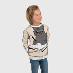 Свитшот детский Психолог кот, цвет: 3D-белый — фото 2